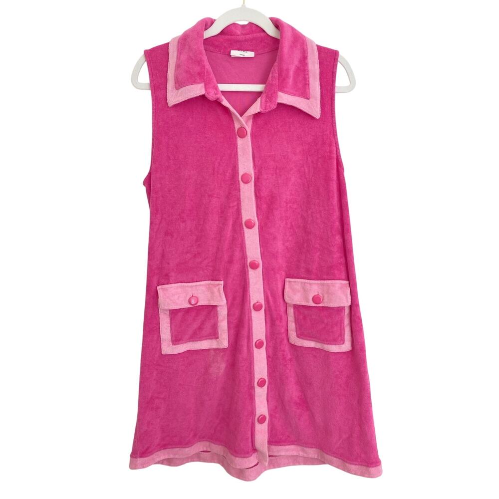 LAKE x Atlantic Pacific Darcy Terry Button Down Dress Pink Lychee Tuckernuck L - Picture 3 of 8
